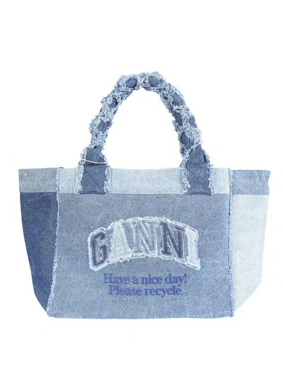 Ganni Medium Trapeze Shopper Denim In Blu