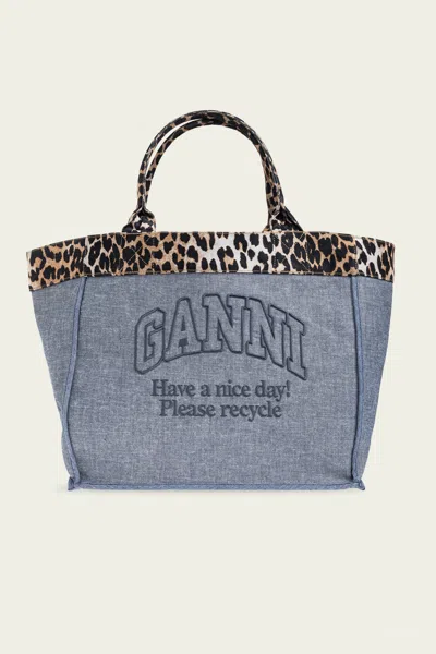 Ganni Medium Trapeze Shopper Reversible Bag In Orion Blue
