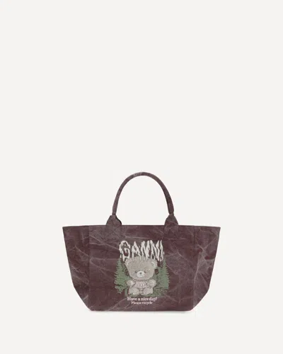 Ganni Medium Trapeze Teddy Print Shopping Bag In Purple