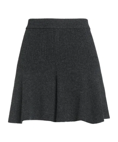 Ganni Medium-thick Knitted Midi Skirt In Gray