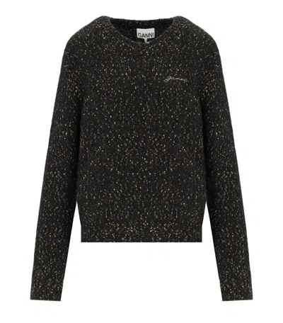 Ganni Melange Black Crewneck Jumper