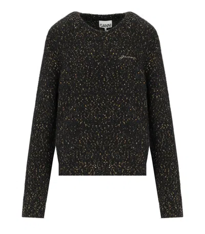 Ganni Melange Black Crewneck Jumper
