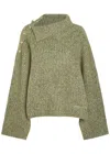 Ganni Melange Brushed Wool-blend Jumper In Green
