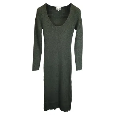 Ganni Melange Knit Dress In Green Rayon