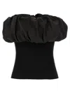 Ganni Black Ribbed Knit Top With Off-shoulder Design In Black