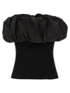 Ganni Black Ribbed Knit Top With Off-shoulder Design In Black