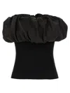 Ganni Black Ribbed Knit Top With Off-shoulder Design In Black