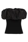 Ganni Black Ribbed Knit Top With Off-shoulder Design In Black