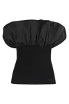 Ganni Black Ribbed Knit Top With Off-shoulder Design In Black