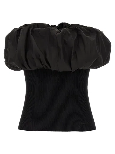 Ganni Melange Knit Top In Black