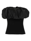 Ganni Black Ribbed Knit Top With Off-shoulder Design In Black
