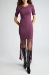 GANNI MELANGE RIB FRINGE DETAIL KNIT DRESS