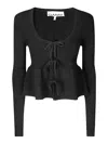 Ganni Bow Embellished Ribbed Cardigan In Black