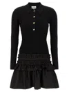 Ganni Black Flared Dress With Ribbed Details In Black