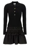 Ganni Black Flared Dress With Ribbed Details In Black