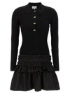 Ganni Black Flared Dress With Ribbed Details In Black
