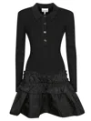 Ganni Black Flared Dress With Ribbed Details In Black