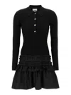 Ganni Black Flared Dress With Ribbed Details In Black