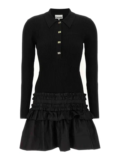 GANNI MELANGE RIB KNIT MINI DRESS
