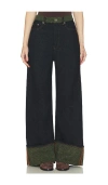 Ganni Melange Twill Denim Baggy Jeans Fold-up In Black