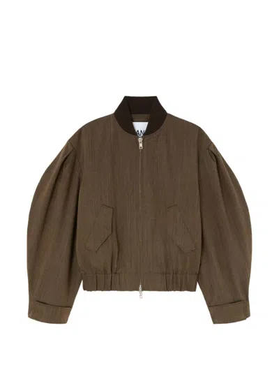 Ganni Light Wool Melange Bomber Jacket In Brown