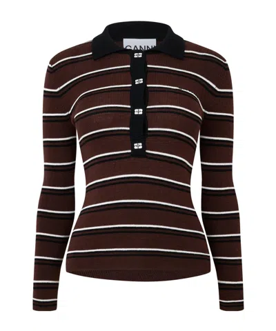 Ganni Merino Polo In Brown