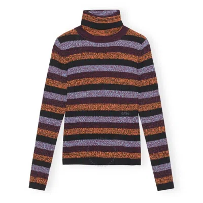 Ganni Merino-rib Open Back Sprayed Highneck Jumper In Animal Print