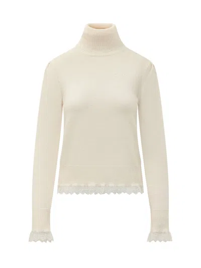 Ganni Merino Turtleneck Sweater In Egret