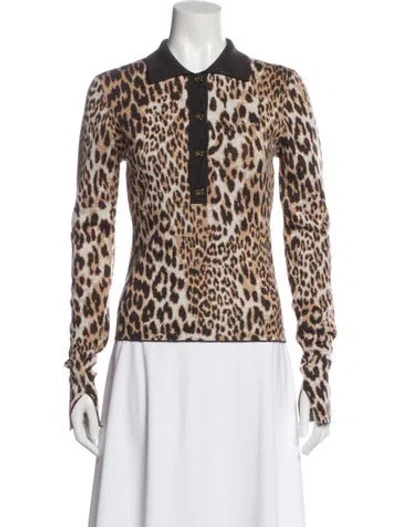 Pre-owned Ganni Merino Wool Animal Print Polo W/ Tags In Neutral