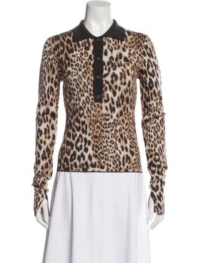 Pre-owned Ganni Merino Wool Animal Print Polo W/ Tags In Neutral