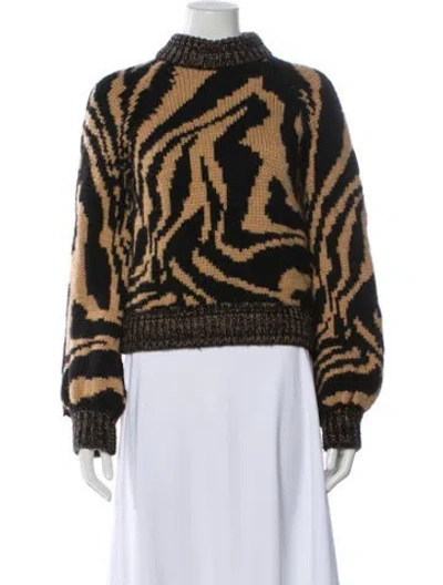 Pre-owned Ganni Merino Wool Animal Print Sweater In Black