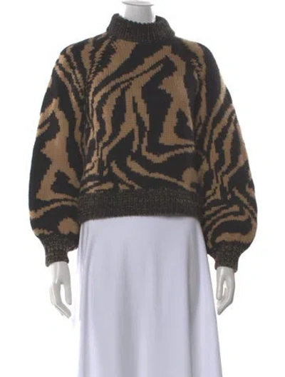 Pre-owned Ganni Merino Wool Animal Print Sweater In Black