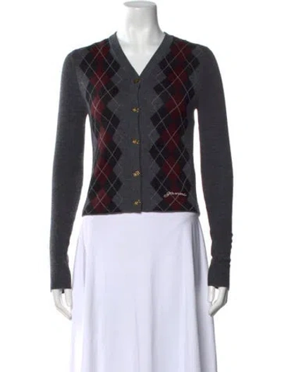 Pre-owned Ganni Merino Wool Houndstooth Print Sweater In Multi