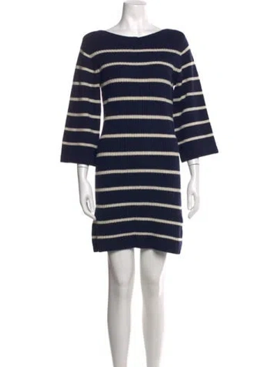 Pre-owned Ganni Merino Wool Mini Dress In Blue
