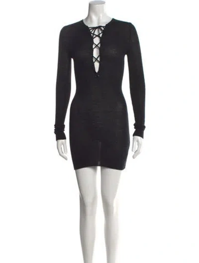Pre-owned Ganni Merino Wool Mini Dress In Gray