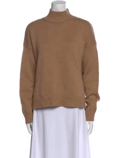Pre-owned Ganni Merino Wool Mock Neck Sweater In Brown