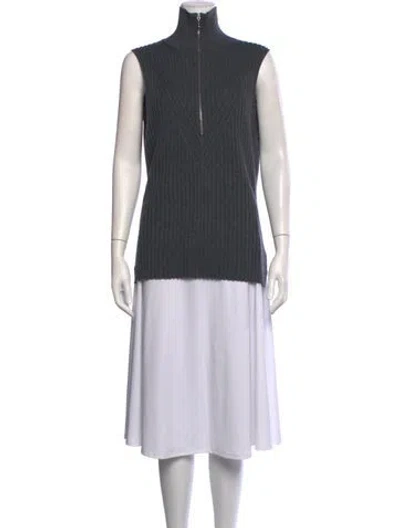 Pre-owned Ganni Merino Wool Mock Neck Top In Grey
