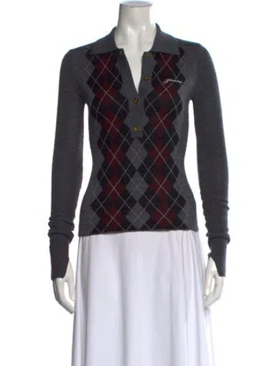 Pre-owned Ganni Merino Wool Plaid Print Polo W/ Tags In Multicolor