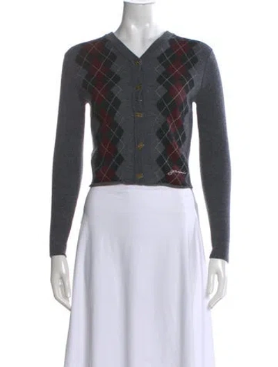 Pre-owned Ganni Merino Wool Plaid Print Sweater In Multi