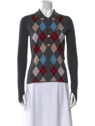 Pre-owned Ganni Merino Wool Plaid Print Sweater W/ Tags In Multi
