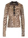 Ganni Multicolor Polo Shirt With Jewel Buttons And All-over Leopard Print