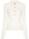 Ganni Natural Collar Front Button Sweater In Neutrals