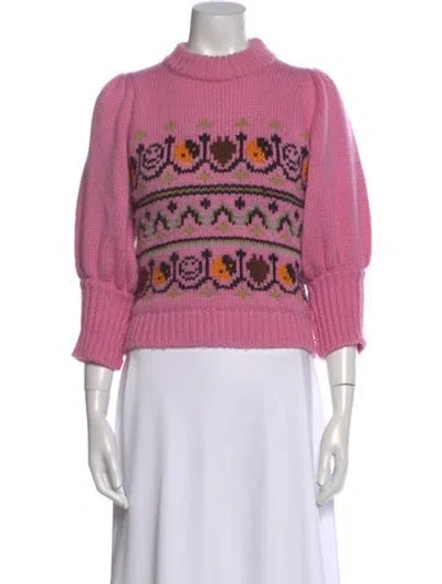 Pre-owned Ganni Merino Wool Printed Sweater In Pink