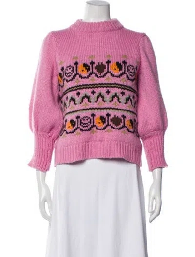 Pre-owned Ganni Merino Wool Printed Sweater In Pink