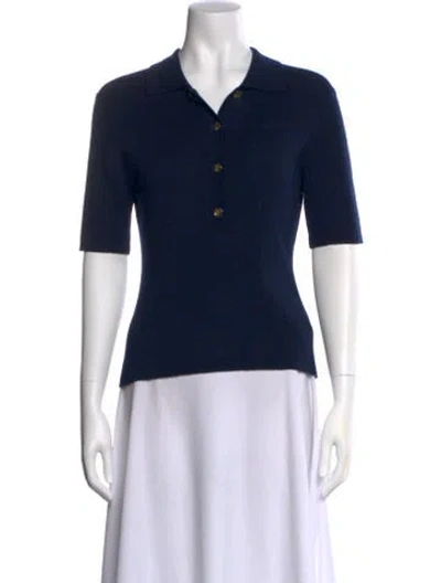 Pre-owned Ganni Merino Wool Short Sleeve Polo In Blue