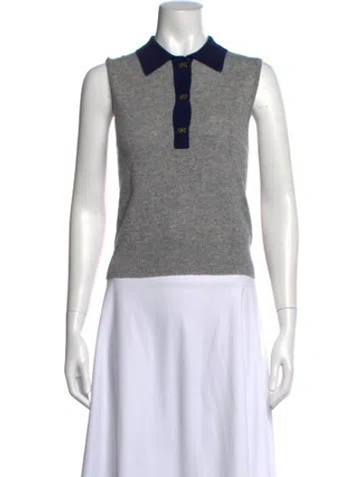 Pre-owned Ganni Merino Wool Sleeveless Polo In Gray