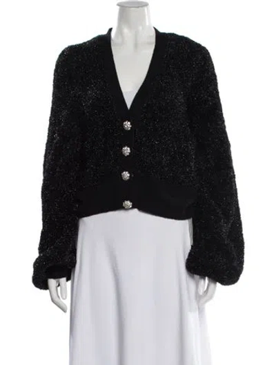 Pre-owned Ganni Merino Wool V-neck Sweater In Black