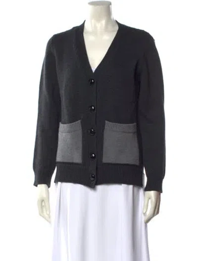 Pre-owned Ganni Merino Wool V-neck Sweater In Gray