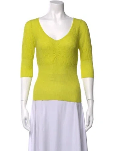 Pre-owned Ganni Merino Wool V-neck Sweater In Green