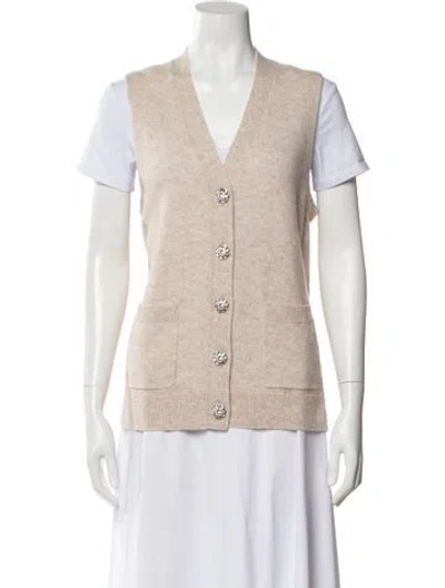 Pre-owned Ganni Merino Wool V-neck Sweater In Neutral